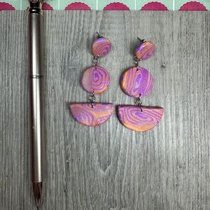 Polymer Clay Purple and Orange Swirl Earrings